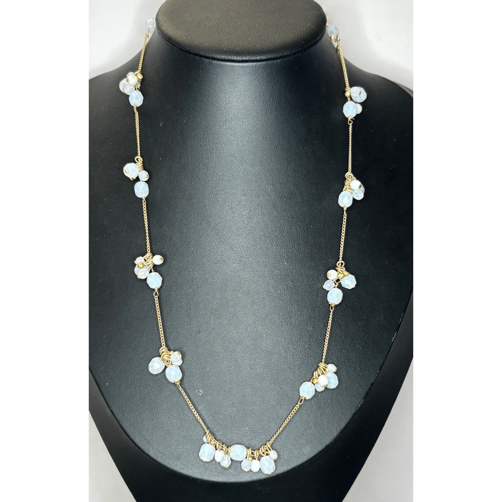 Express Y2K Vintage Gold Tone Milky White Glass Cluster Bead Necklace 20"